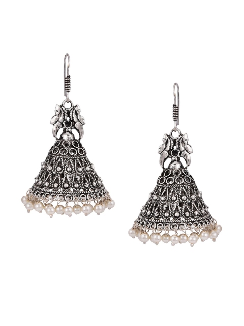 

Tistabene Silver-Plated & White Contemporary Jhumkas Earrings