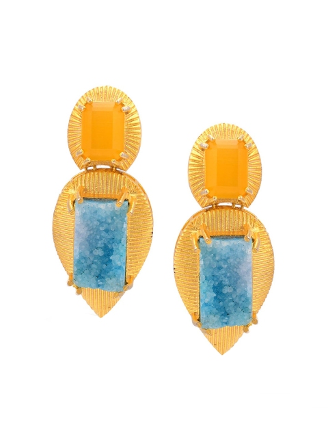 

Tistabene Gold-Plated & Blue Contemporary Drop Earrings