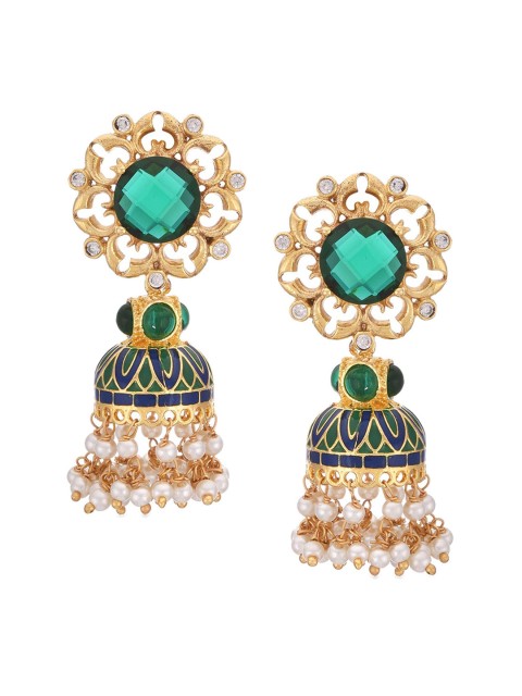 

Tistabene Gold-Plated & Green Contemporary Jhumkas Earrings