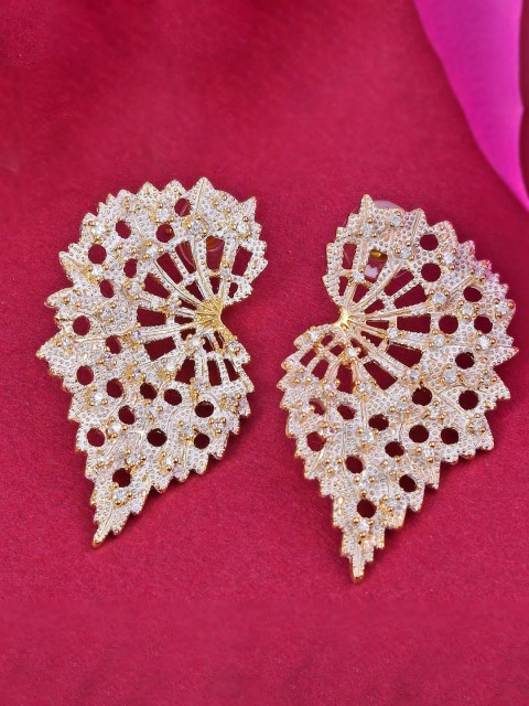 

Tistabene Gold-Plated White Stone-Studded Contemporary Drop Earrings