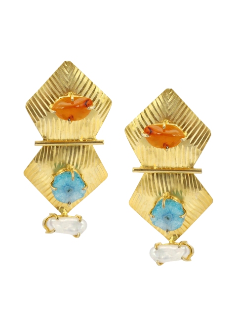 

Tistabene Gold-Plated & Blue Contemporary Drop Earrings