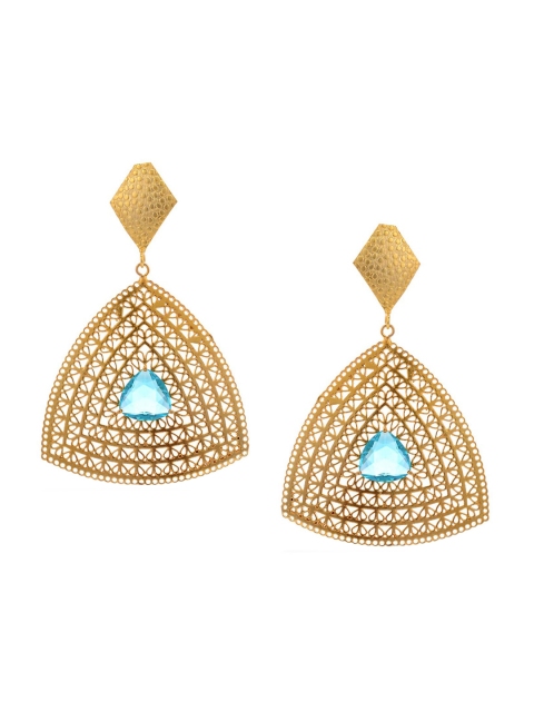 

Tistabene Gold-Plated & Blue Triangular Fine Jali Work Drop Earrings
