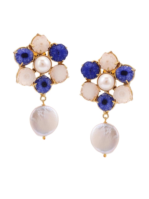 

Tistabene Blue Gold-Plated Stone Studded Contemporary Drop Earrings
