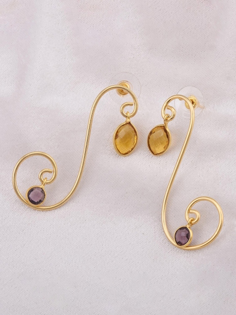 

Tistabene Gold-Plated & Purple Contemporary Drop Earrings