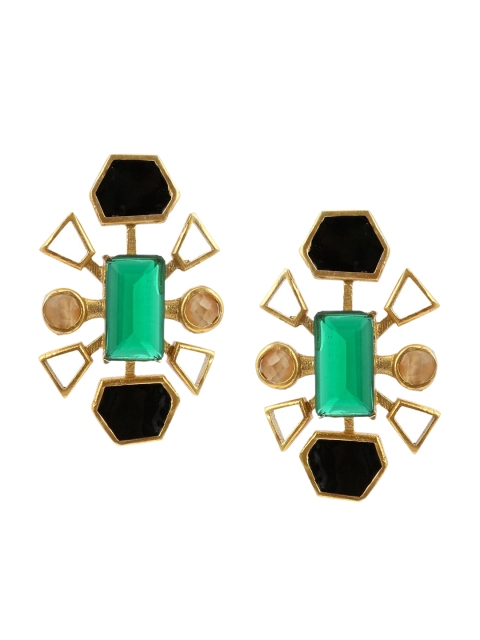 

Tistabene Gold-Plated & Green Contemporary Drop Earrings