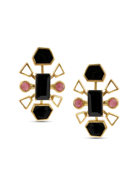 

Tistabene Black & Gold-Plated Contemporary Drop Earrings