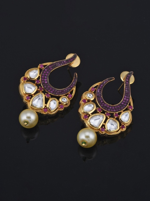 

Tistabene Red & White Kundan Contemporary Drop Earrings