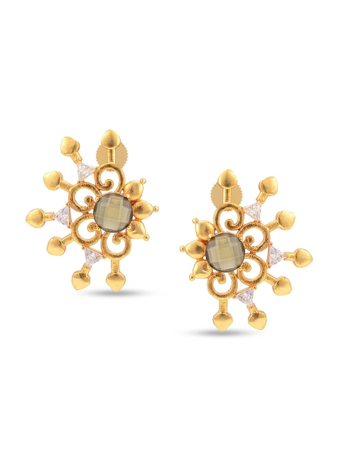 

Tistabene Gold-Plated White & Brown Stone Studded Contemporary Studs Earrings