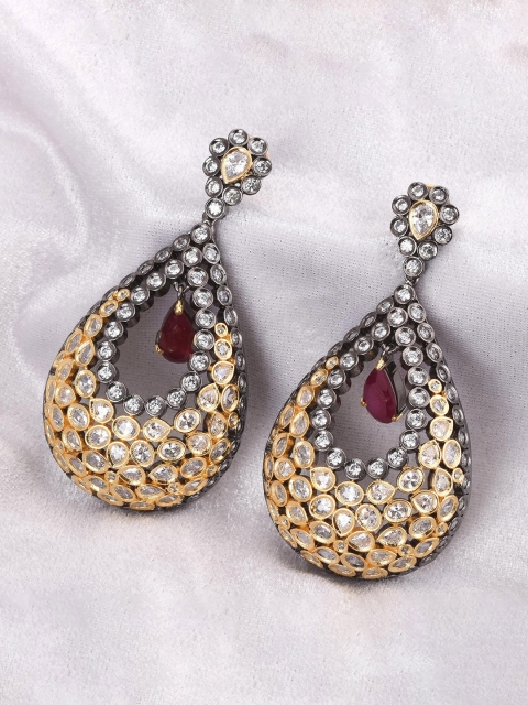 

Tistabene Gold-Toned & White Rhodium Plated Teardrop Shaped Drop Earrings