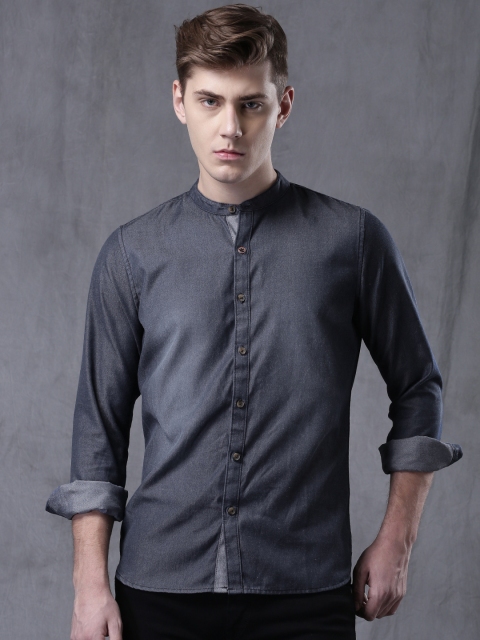

WROGN Men Navy Slim Fit Solid Casual Shirt, Navy blue