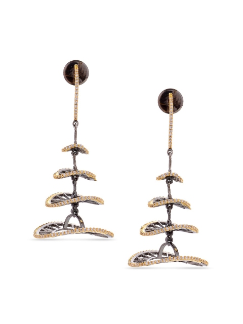 

Tistabene Rhodium-Plated White Stone Studded Contemporary Drop Earrings