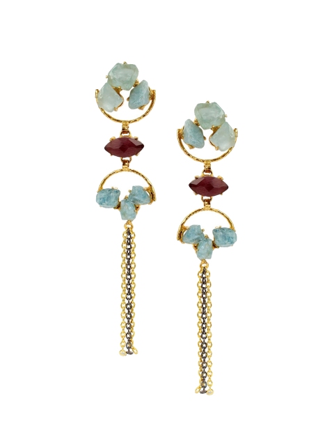 

Tistabene Blue & Gold-Plated Agate Contemporary Drop Earrings