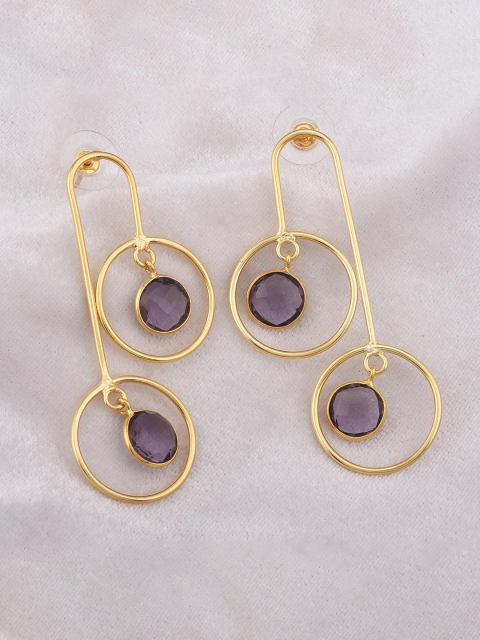 

Tistabene Purple & Gold-Plated Contemporary Drop Earrings