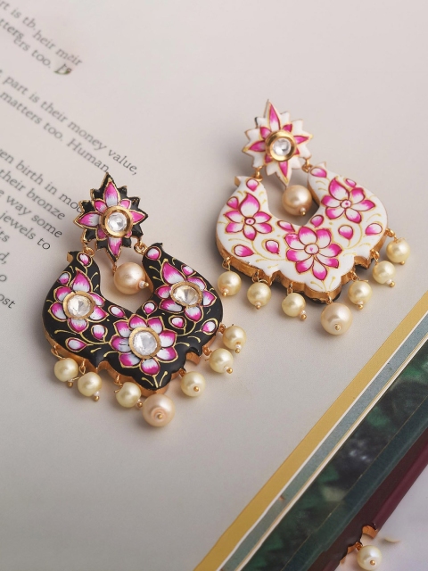 

Tistabene Purple & Gold-Plated Meenakari Kundan Contemporary Chandbalis