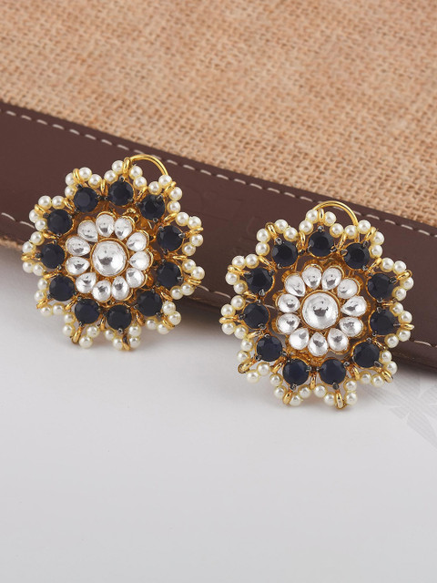 

Tistabene Navy Blue & Gold-Plated Kundan Contemporary Studs Earrings