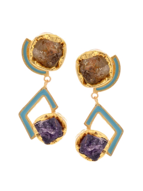 

Tistabene Green & Gold-Toned Contemporary Drop Earrings