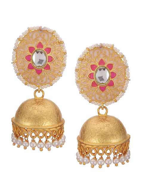 

Tistabene Gold-Toned & White Dome Shaped Jhumkas Earrings
