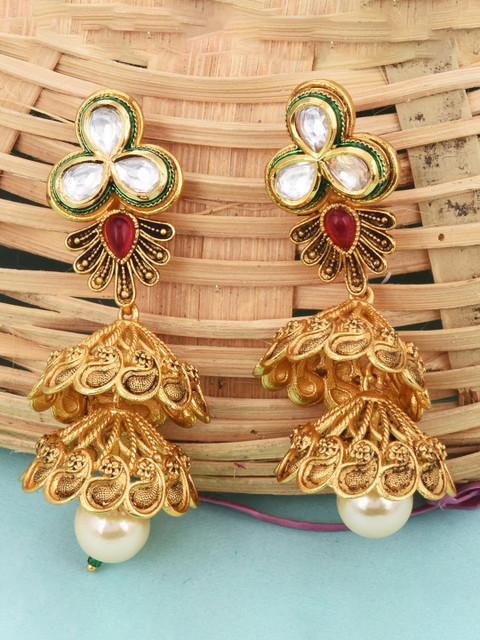 

Tistabene Pink Contemporary Gold-Plated Jhumkas Earrings