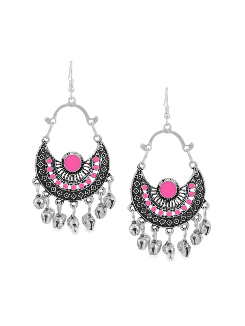 

Tistabene Pink & Silver-Plated Contemporary Chandbalis Earrings