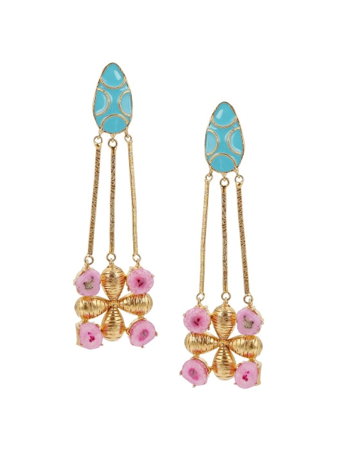 

Tistabene Gold-Plated Pink Enamelled Contemporary Drop Earrings