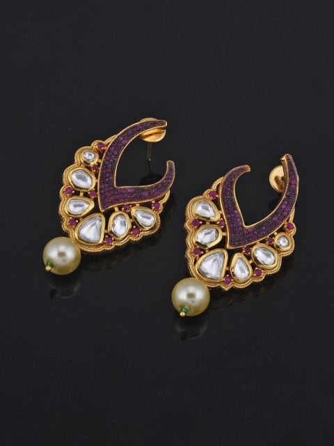 

Tistabene Gold-Plated Red & White Kundan Studded Contemporary Drop Earrings