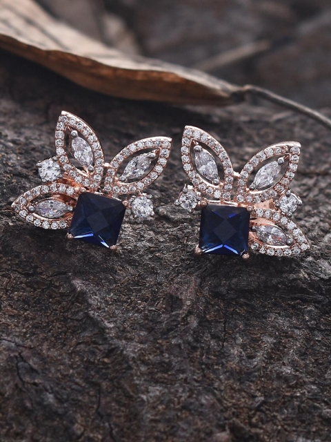 

Tistabene Blue Contemporary Rose Gold-Plated Studs Earrings