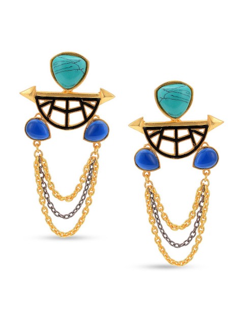 

Tistabene Gold-Plated Blue Stone Studded Enamalled Contemporary Drop Earrings