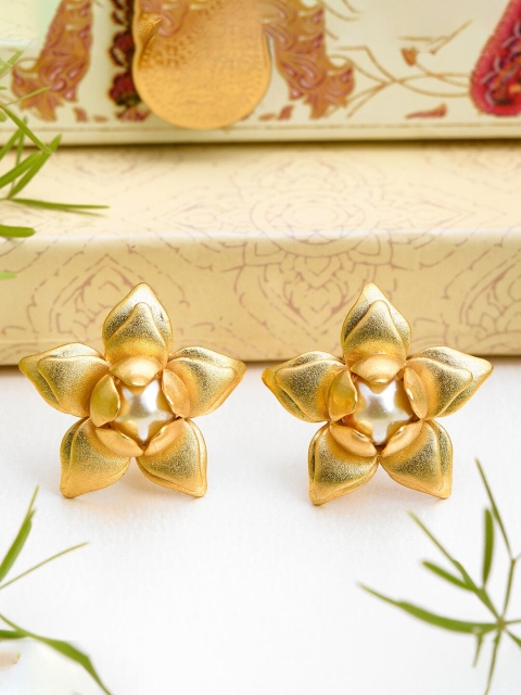 

Tistabene Gold-Plated White Pearl Beaded Floral Studs Earrings