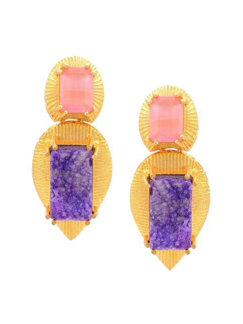 

Tistabene Blue & Pink Gold-Plated Contemporary Drop Earrings