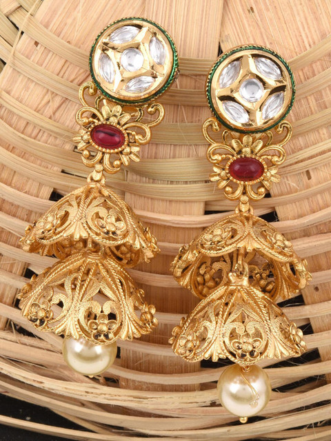 

Tistabene Gold-Plated & Pink Contemporary Jhumkas Earrings