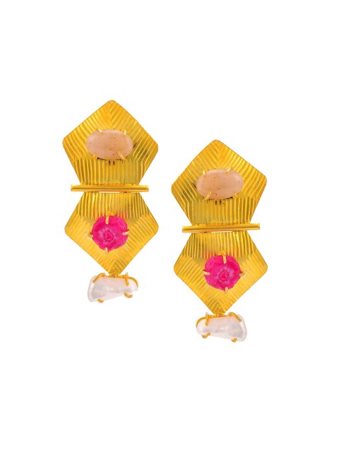 

Tistabene Gold-Toned & Pink Contemporary Drop Earrings