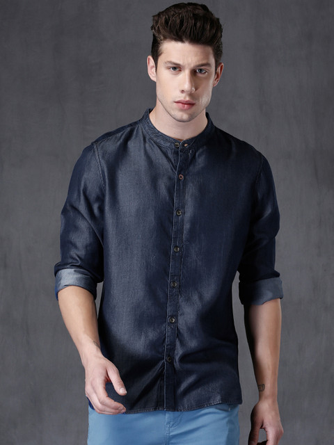 

WROGN Men Blue Slim Fit Solid Casual Shirt