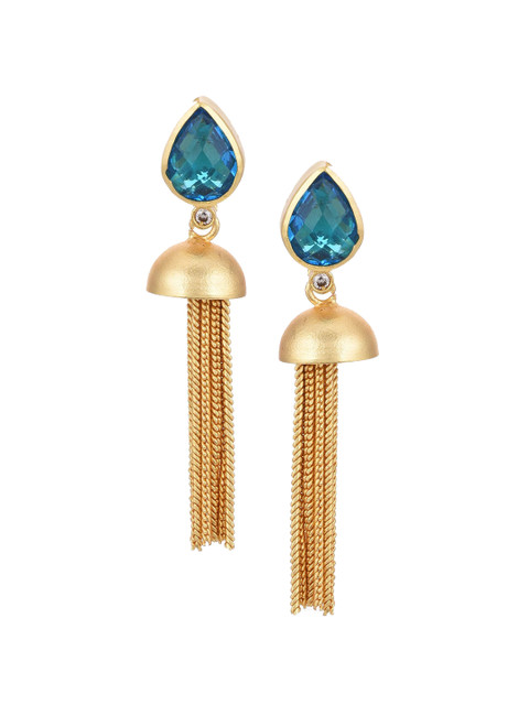 

Tistabene Gold-Plated Blue Stone-Studded Contemporary Tasselled Drop Earrings