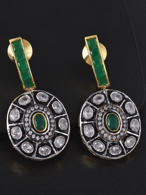 

Tistabene Gold-Plated & Green Circular Drop Earrings