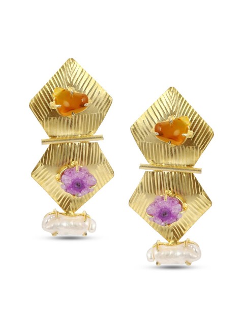 

Tistabene Gold-Plated & Pink Contemporary Drop Earrings