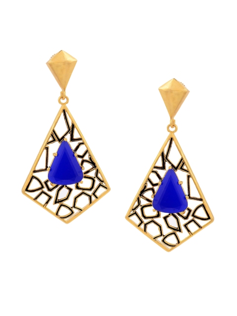 

Tistabene Gold-Plated Blue Stone Studded Enamelled Triangular Drop Earrings