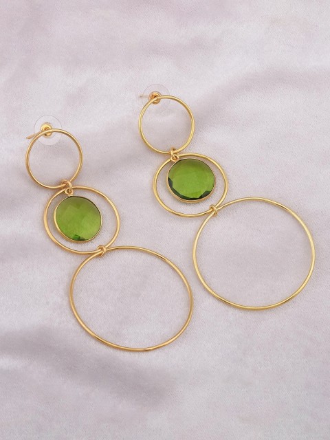 

Tistabene Green & Gold-Toned Contemporary Drop Earrings