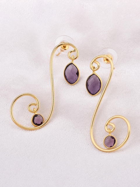 

Tistabene Purple & Gold-Plated Contemporary Drop Earrings