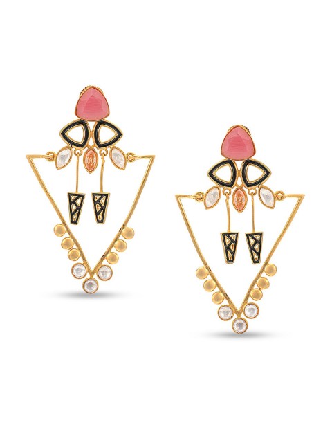 

Tistabene Gold-Toned & White Triangular Drop Earrings