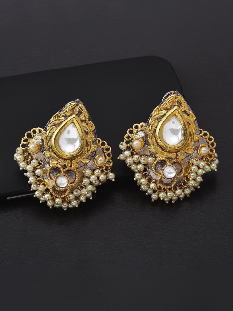 

Tistabene Gold-Plated White Kundan Studded & Pearl Beaded Meenakari Studs Earrings