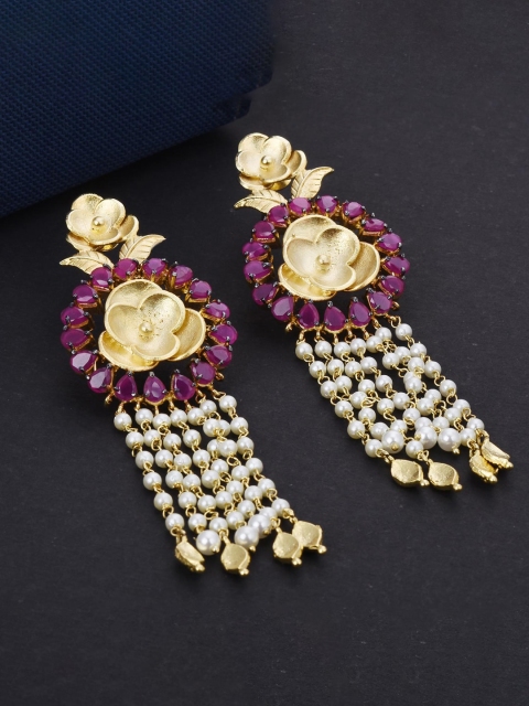 

Tistabene Red & Gold-Plated Floral Drop Earrings