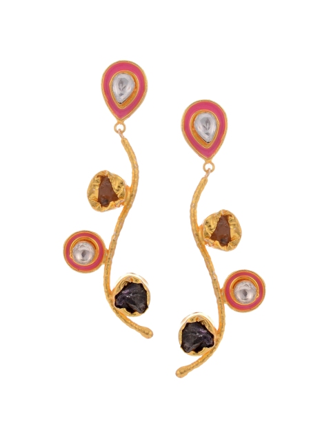 

Tistabene Gold-Plated & Pink Kundan Contemporary Drop Earrings