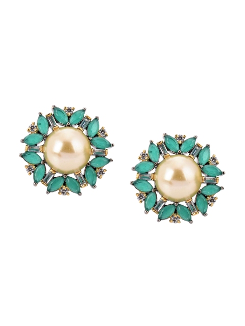 

Tistabene Gold-Toned & Green Pearl & American Diamond Studded Studs Earrings