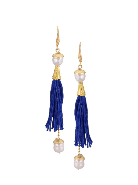 

Tistabene Blue Gold-Plated Pearl Contemporary Drop Earrings With Tassels