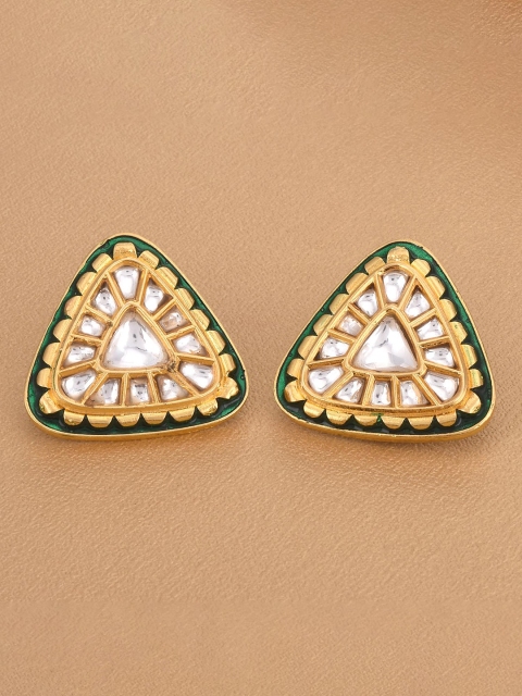 

Tistabene Gold-Plated & Green Kundan Studded Enamelled Contemporary Studs Earrings