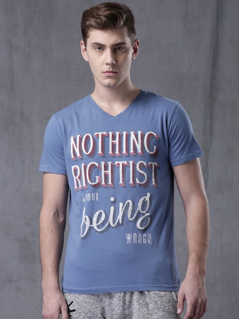 

WROGN Men Blue Printed T-shirt