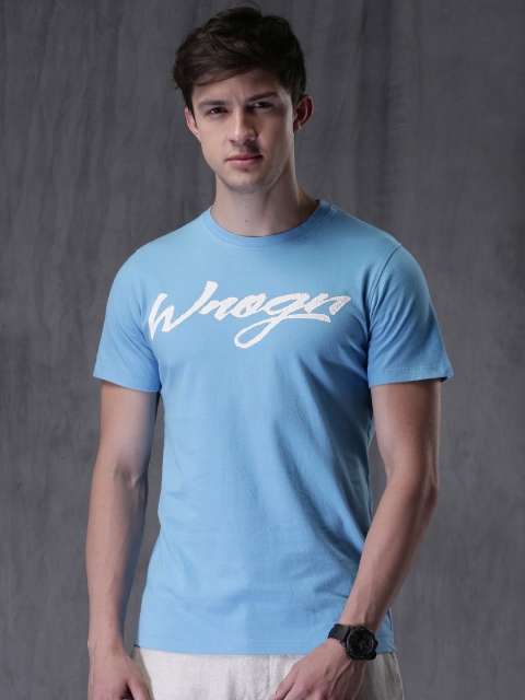 

WROGN Men Blue Printed T-shirt