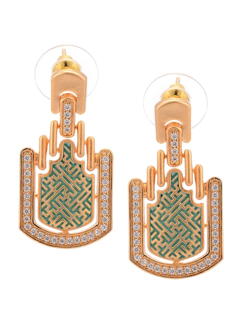 

Tistabene Gold-Plated Green Contemporary Enamelled Drop Earrings