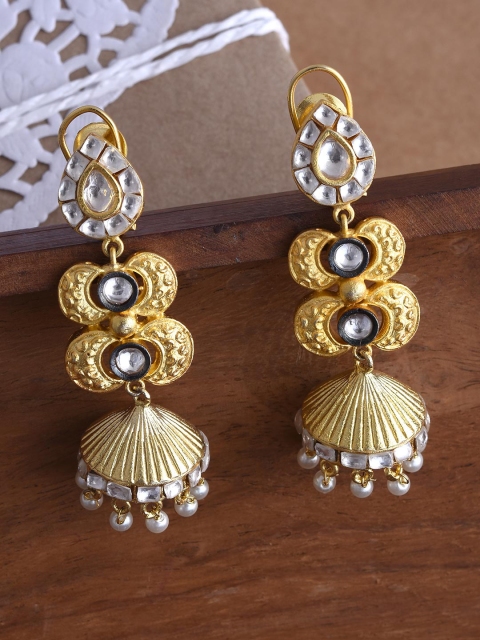 

Tistabene Gold-Toned & White Dome Shaped Jhumkas Earrings