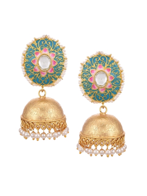 

Tistabene Blue & Gold-Plated Dome Shaped Jhumkas Earrings